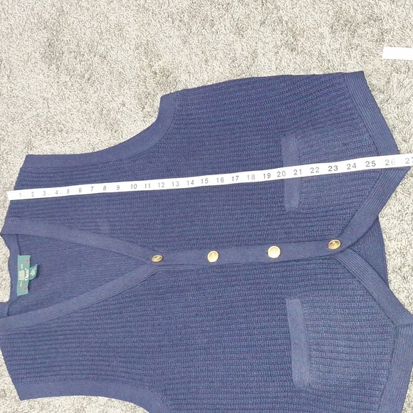 Orvis 100% Shetland wool vest - metal buttons - L - navy blue - Picture 6 of 8